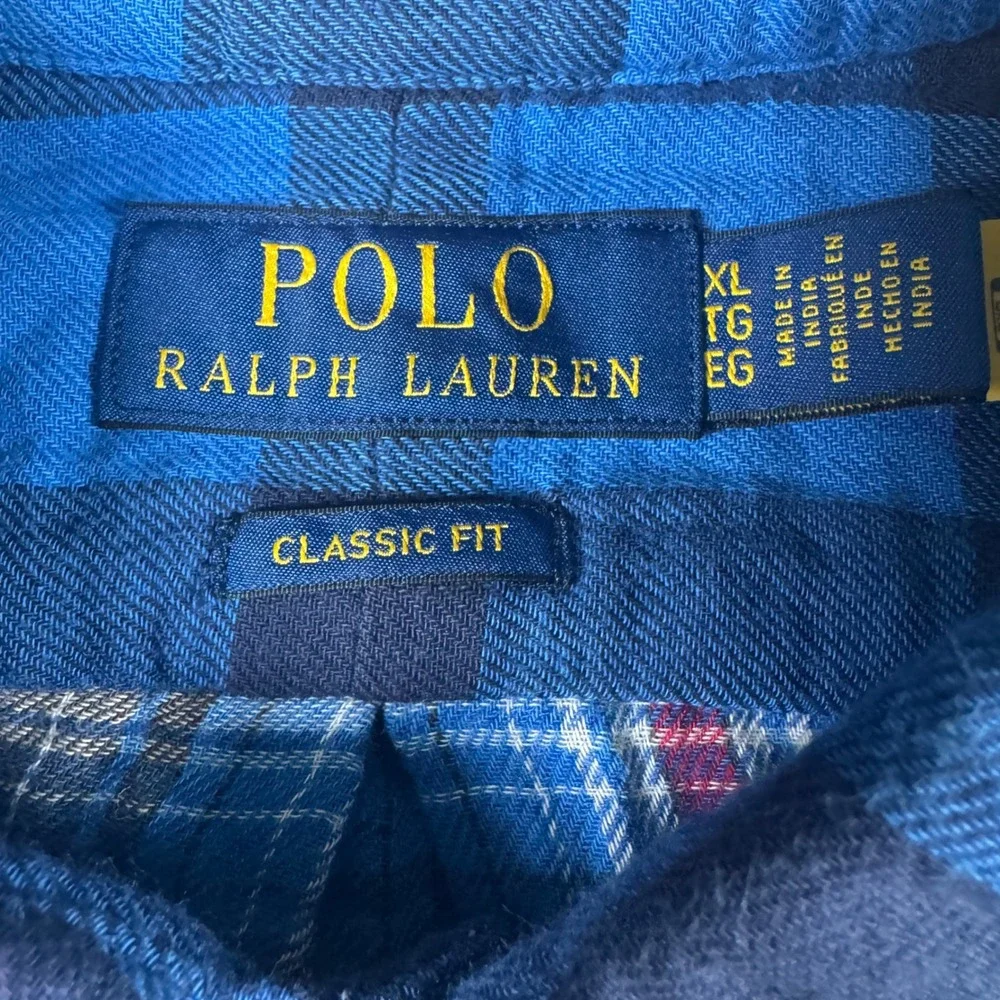 Polo Ralph Lauren Buffalo Check Flannel Shirt Mens XL Blue Plaid Classic Fit
